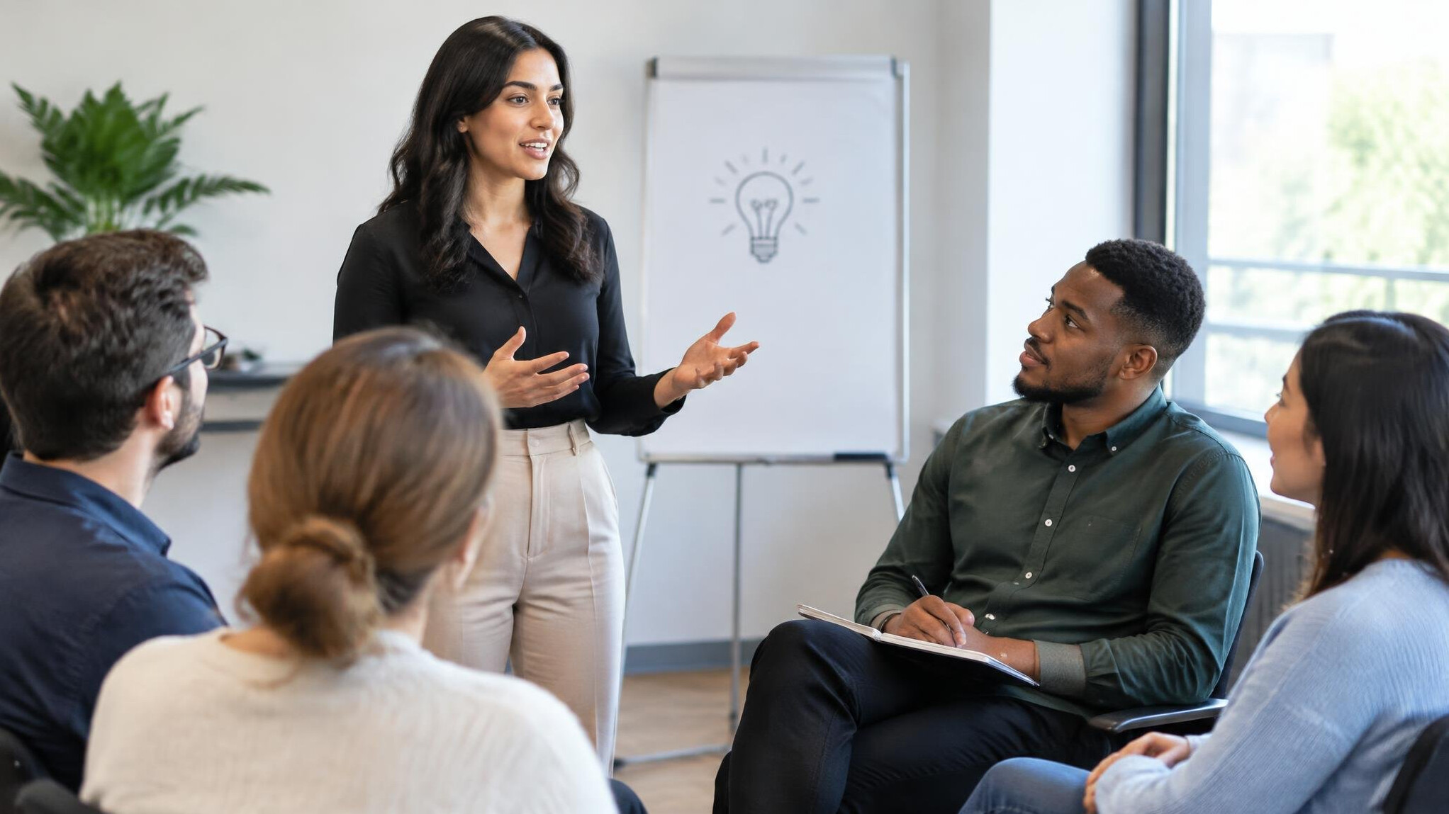 person speaking in workshop