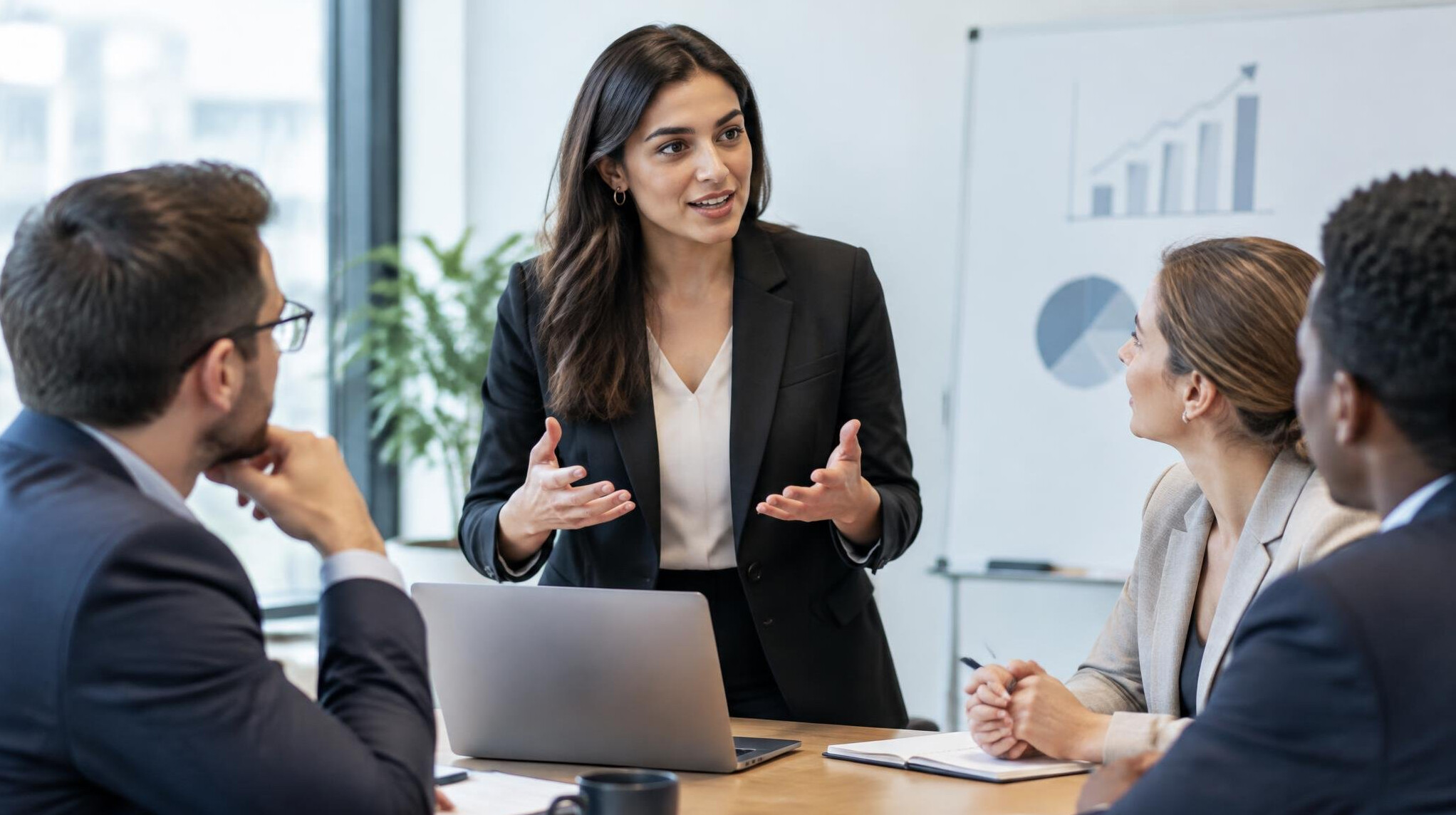 person speaking confidently in meeting